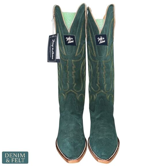 Tony Lama Green Suede Leather Snip Toe Western Tall Boots 15” Shaft Women’s 8.5B - Picture 1 of 16